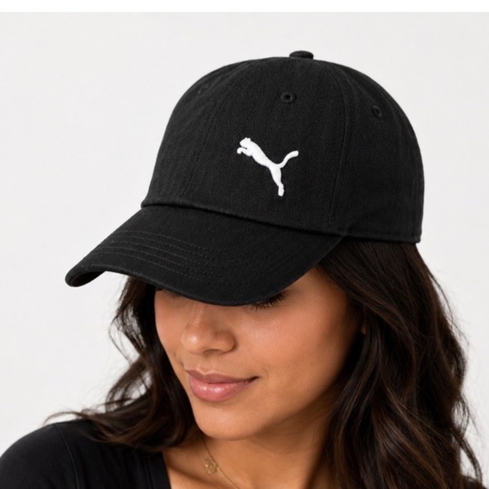 Puma Black Herringbone Dad Hat Adjustable Strapback Baseball Cap Logo Chic 30-19